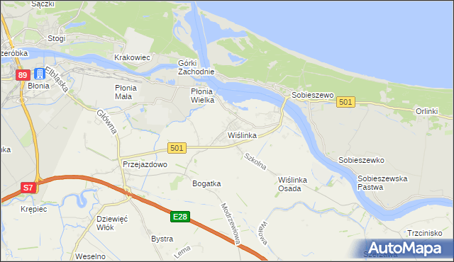 mapa Wiślinka, Wiślinka na mapie Targeo