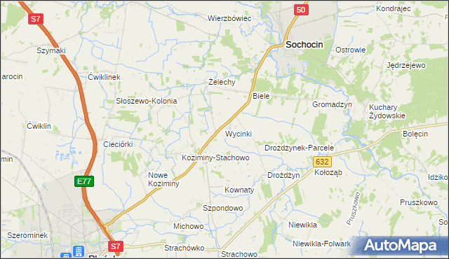 mapa Wycinki gmina Sochocin, Wycinki gmina Sochocin na mapie Targeo