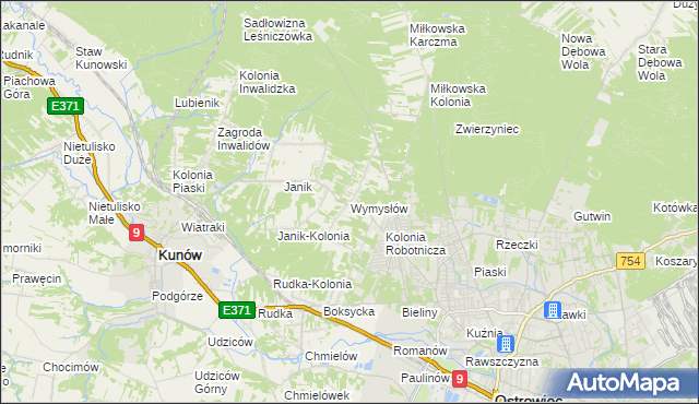 mapa Wymysłów gmina Kunów, Wymysłów gmina Kunów na mapie Targeo