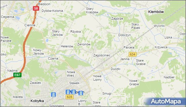 mapa Zagościniec gmina Wołomin, Zagościniec gmina Wołomin na mapie Targeo