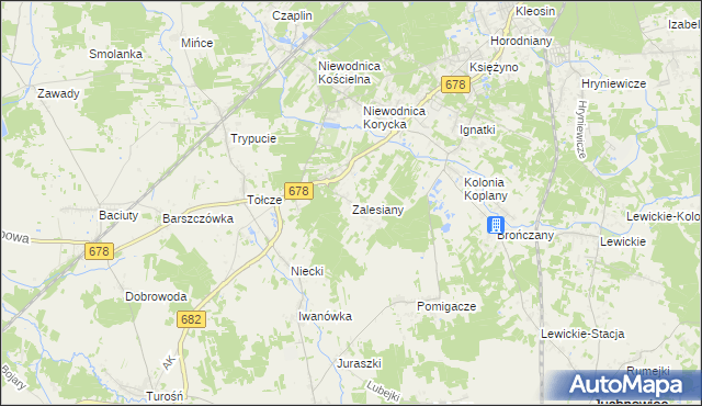mapa Zalesiany gmina Turośń Kościelna, Zalesiany gmina Turośń Kościelna na mapie Targeo