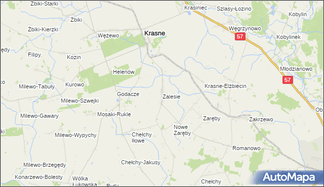mapa Zalesie gmina Krasne, Zalesie gmina Krasne na mapie Targeo