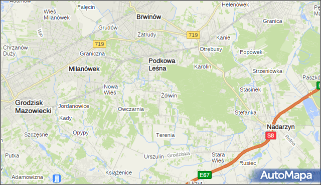 mapa Żółwin gmina Brwinów, Żółwin gmina Brwinów na mapie Targeo