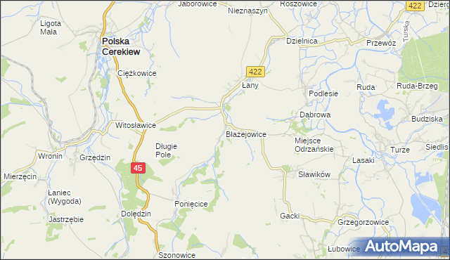 mapa Błażejowice gmina Cisek, Błażejowice gmina Cisek na mapie Targeo