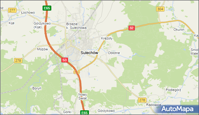 mapa Kruszyna gmina Sulechów, Kruszyna gmina Sulechów na mapie Targeo