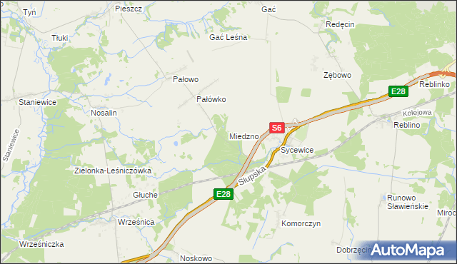 mapa Miedzno gmina Kobylnica, Miedzno gmina Kobylnica na mapie Targeo