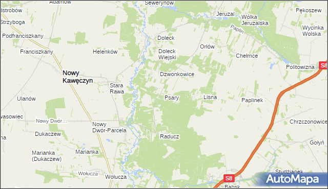 mapa Psary gmina Nowy Kawęczyn, Psary gmina Nowy Kawęczyn na mapie Targeo