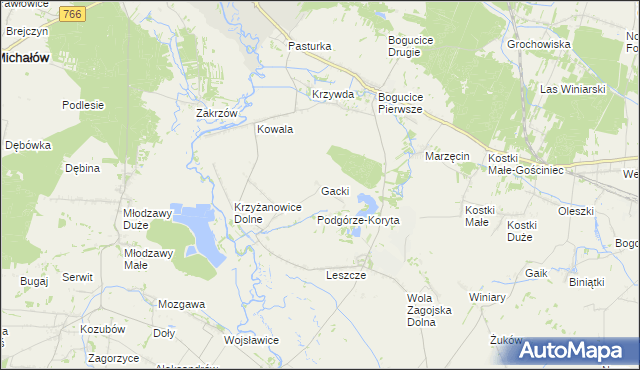 mapa Gacki gmina Pińczów, Gacki gmina Pińczów na mapie Targeo