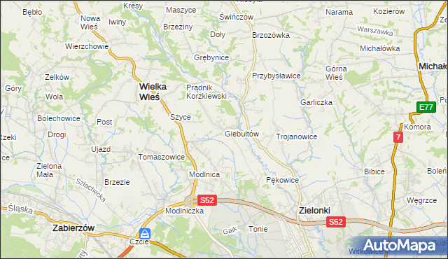mapa Giebułtów gmina Wielka Wieś, Giebułtów gmina Wielka Wieś na mapie Targeo