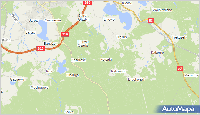 mapa Kołpaki gmina Purda, Kołpaki gmina Purda na mapie Targeo