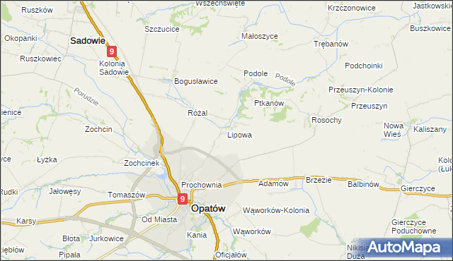 mapa Lipowa gmina Opatów, Lipowa gmina Opatów na mapie Targeo