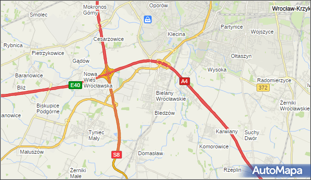 mapa Bielany Wrocławskie, Bielany Wrocławskie na mapie Targeo