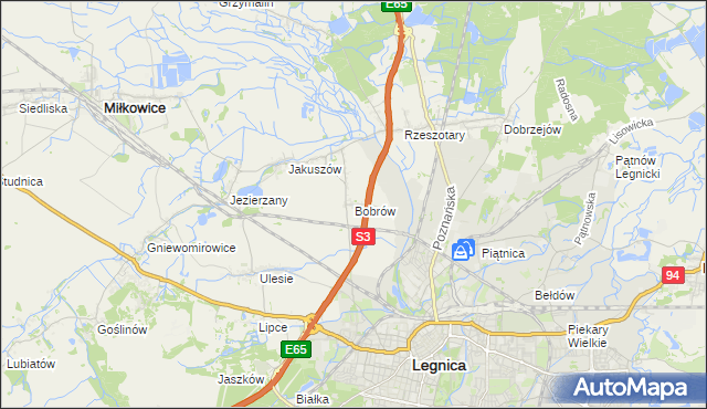 mapa Bobrów gmina Miłkowice, Bobrów gmina Miłkowice na mapie Targeo