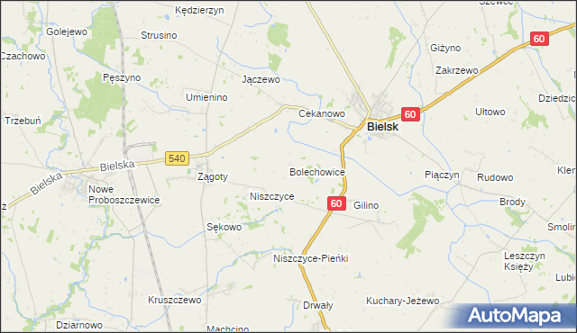 mapa Bolechowice gmina Bielsk, Bolechowice gmina Bielsk na mapie Targeo