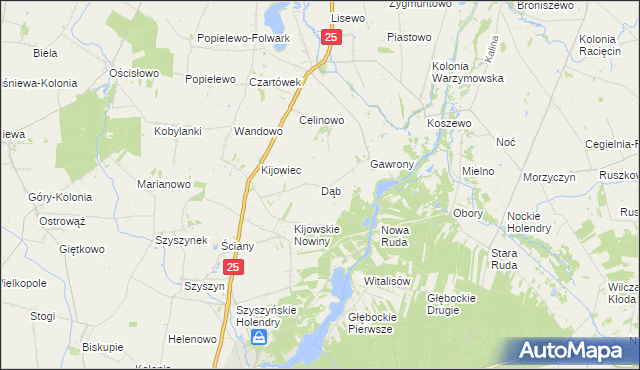 mapa Dąb gmina Skulsk, Dąb gmina Skulsk na mapie Targeo