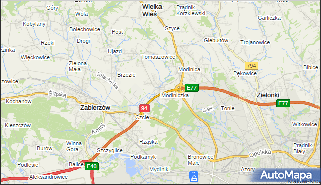 mapa Modlniczka, Modlniczka na mapie Targeo