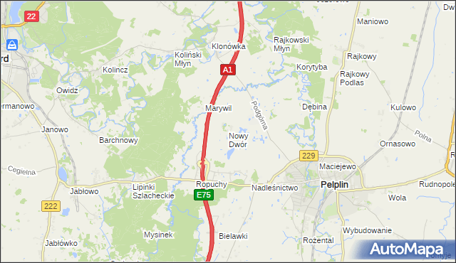 mapa Nowy Dwór gmina Pelplin, Nowy Dwór gmina Pelplin na mapie Targeo