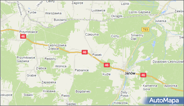 mapa Piasek gmina Janów, Piasek gmina Janów na mapie Targeo