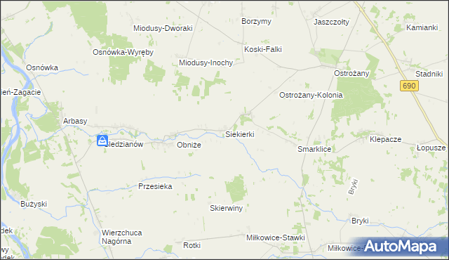 mapa Siekierki gmina Drohiczyn, Siekierki gmina Drohiczyn na mapie Targeo