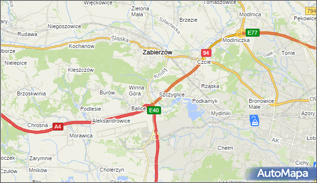 mapa Szczyglice gmina Zabierzów, Szczyglice gmina Zabierzów na mapie Targeo