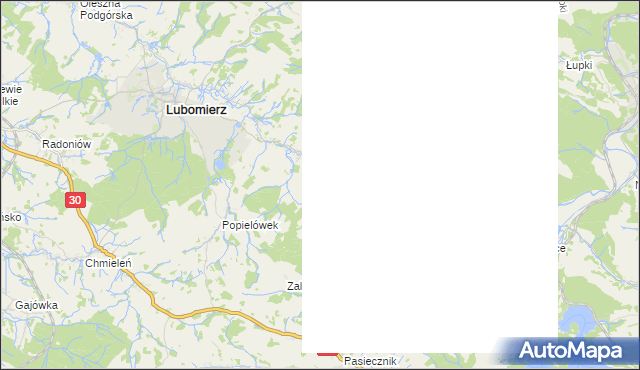 mapa Wojciechów gmina Lubomierz, Wojciechów gmina Lubomierz na mapie Targeo