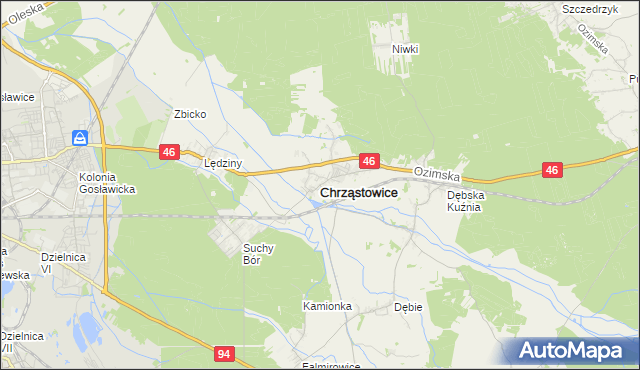 mapa Chrząstowice powiat opolski, Chrząstowice powiat opolski na mapie Targeo