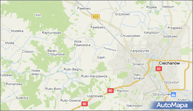 mapa Gąski gmina Ciechanów, Gąski gmina Ciechanów na mapie Targeo