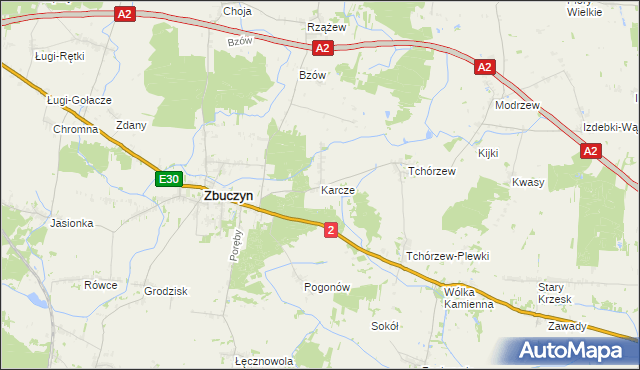 mapa Karcze gmina Zbuczyn, Karcze gmina Zbuczyn na mapie Targeo