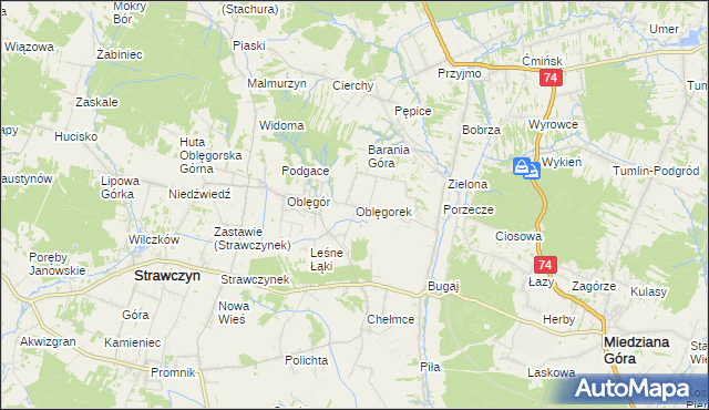 mapa Oblęgorek, Oblęgorek na mapie Targeo