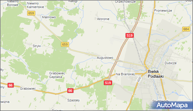 mapa Augustowo gmina Bielsk Podlaski, Augustowo gmina Bielsk Podlaski na mapie Targeo