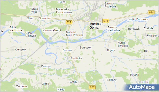 mapa Boreczek gmina Małkinia Górna, Boreczek gmina Małkinia Górna na mapie Targeo