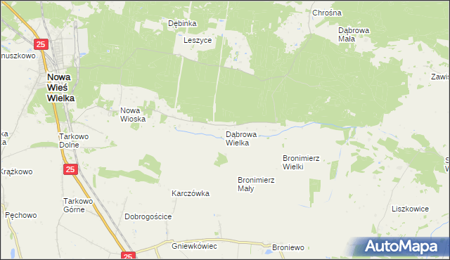 mapa Dąbrowa Wielka gmina Nowa Wieś Wielka, Dąbrowa Wielka gmina Nowa Wieś Wielka na mapie Targeo