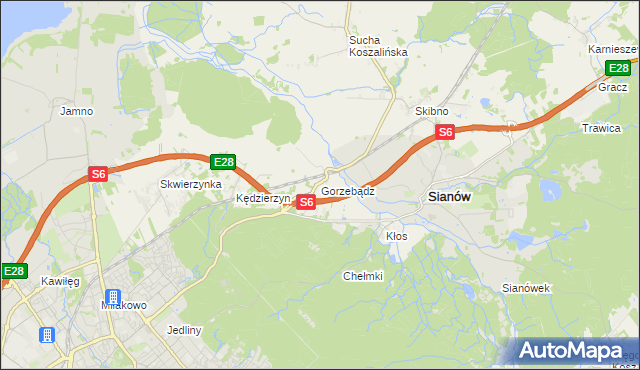 mapa Gorzebądz gmina Sianów, Gorzebądz gmina Sianów na mapie Targeo