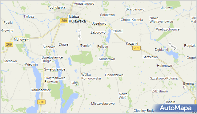 mapa Komorowo gmina Izbica Kujawska, Komorowo gmina Izbica Kujawska na mapie Targeo