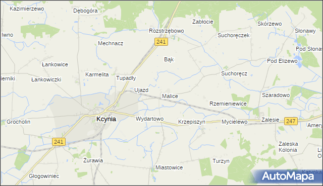 mapa Malice gmina Kcynia, Malice gmina Kcynia na mapie Targeo