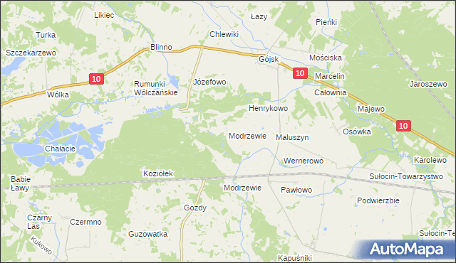 mapa Modrzewie gmina Szczutowo, Modrzewie gmina Szczutowo na mapie Targeo