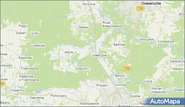 mapa Nałęczów gmina Końskie, Nałęczów gmina Końskie na mapie Targeo