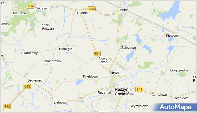 mapa Nowy Dwór gmina Radzyń Chełmiński, Nowy Dwór gmina Radzyń Chełmiński na mapie Targeo