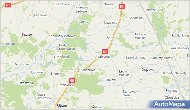 mapa Skarżynek gmina Ojrzeń, Skarżynek gmina Ojrzeń na mapie Targeo