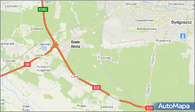 mapa Trzciniec gmina Białe Błota, Trzciniec gmina Białe Błota na mapie Targeo