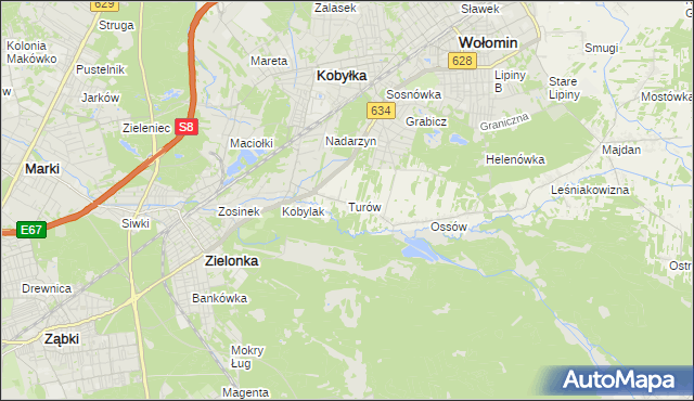 mapa Turów gmina Wołomin, Turów gmina Wołomin na mapie Targeo