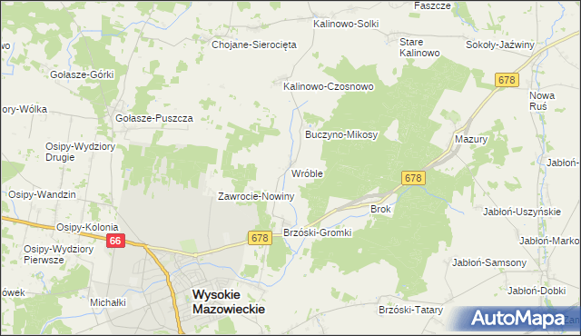 mapa Wróble gmina Wysokie Mazowieckie, Wróble gmina Wysokie Mazowieckie na mapie Targeo