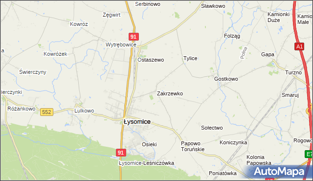 mapa Zakrzewko gmina Łysomice, Zakrzewko gmina Łysomice na mapie Targeo