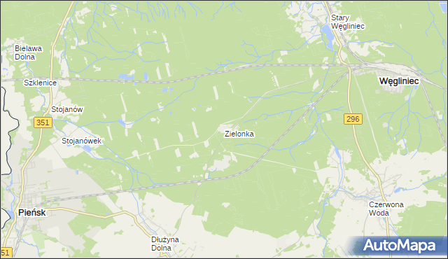 mapa Zielonka gmina Węgliniec, Zielonka gmina Węgliniec na mapie Targeo