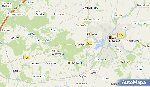 mapa Żurawia gmina Biała Rawska, Żurawia gmina Biała Rawska na mapie Targeo