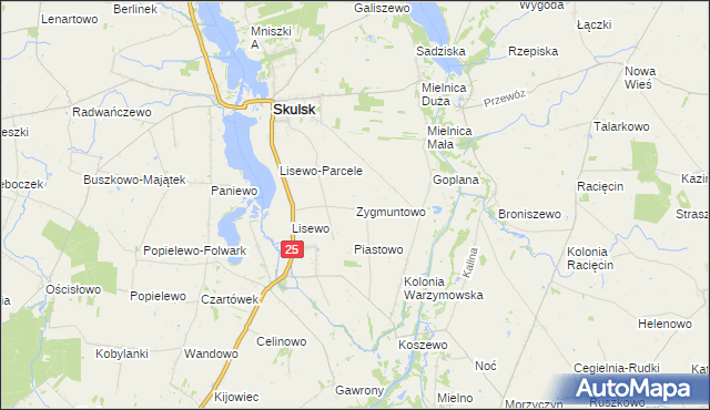 mapa Zygmuntowo gmina Skulsk, Zygmuntowo gmina Skulsk na mapie Targeo