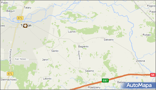 mapa Bagienki gmina Tykocin, Bagienki gmina Tykocin na mapie Targeo