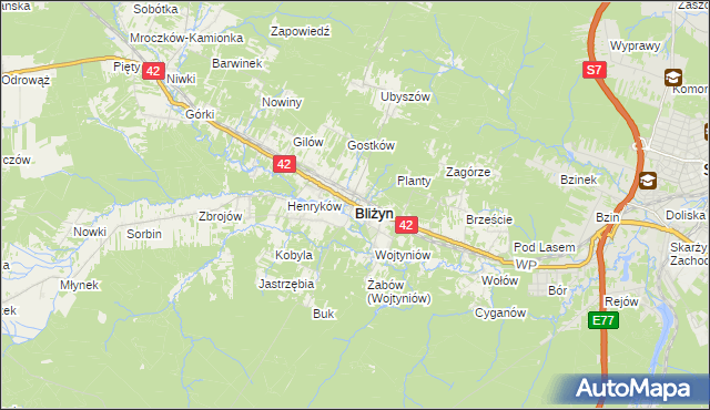 mapa Bliżyn, Bliżyn na mapie Targeo