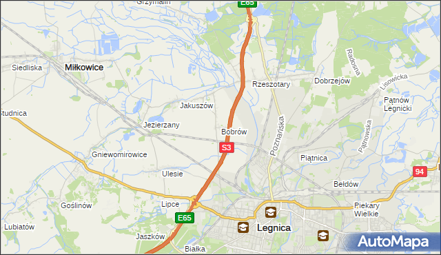 mapa Bobrów gmina Miłkowice, Bobrów gmina Miłkowice na mapie Targeo