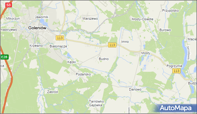 mapa Budno gmina Goleniów, Budno gmina Goleniów na mapie Targeo